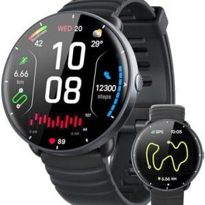 Parsonver Montre Connectée avec GPS Intégré, 5ATM Étanche Smartwatch Natation pour Piscine/Eau Libre, Montre Connecté avec AMOLED Écran, 100+ Sports,Fréquence Cardiaque,Sommeil (Noir, 42 mm)