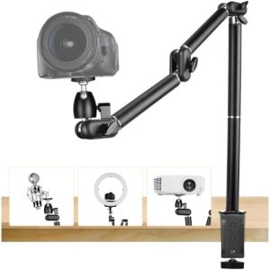 TARION Support Caméra Bureau Articulé - Bras Flexible 360° Acier Inoxydable - Charge 3kg Fixation C-Clamp - DSLR Projecteur Anneau LED TKA01-L